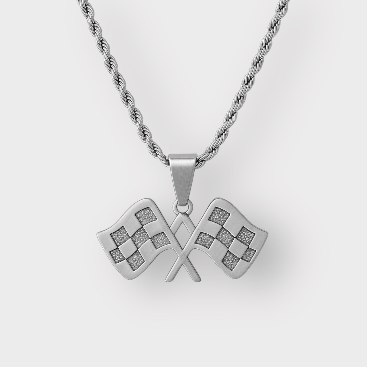 CHECKERED FLAG NECKLACE SLVR