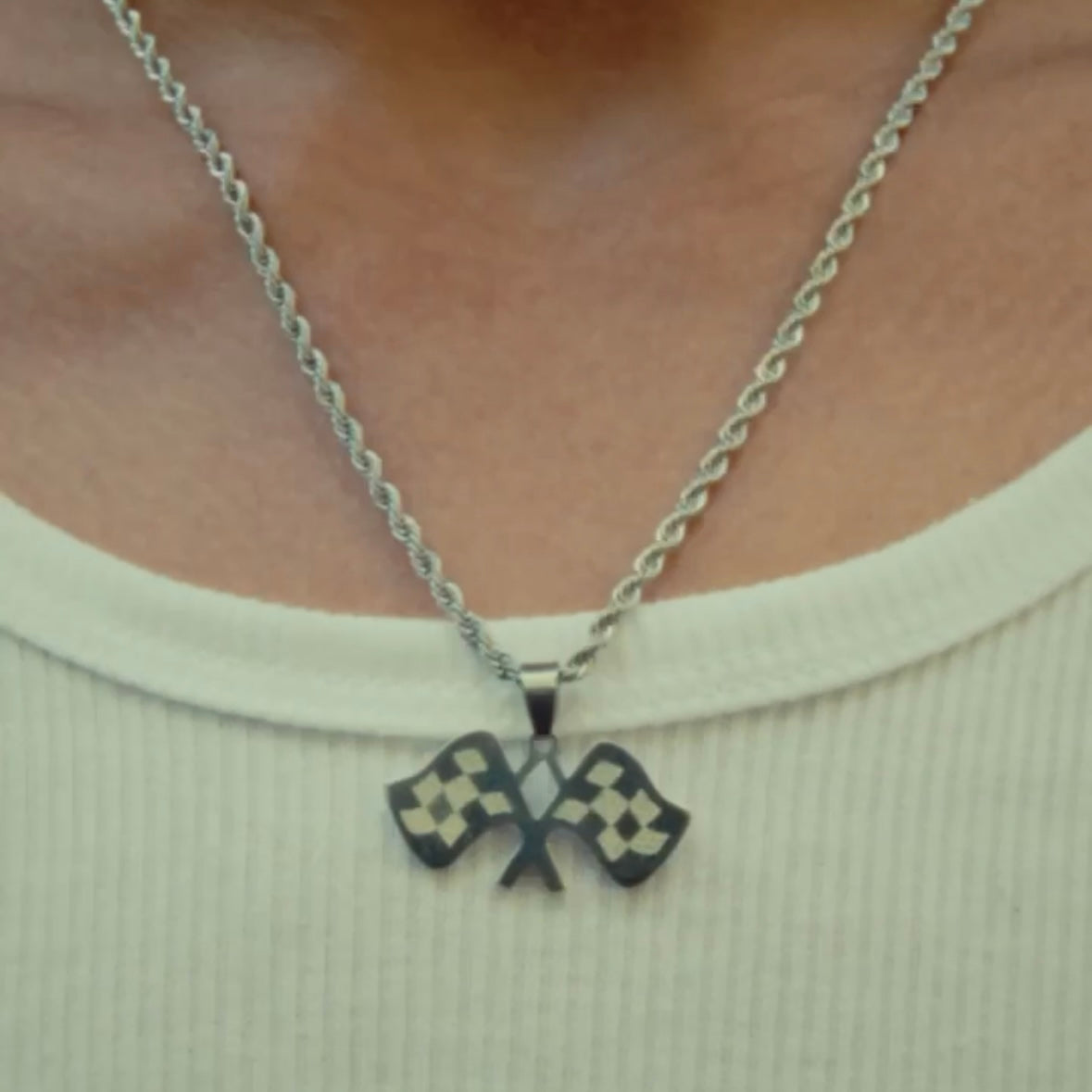 Checkered Flag Necklace Silver