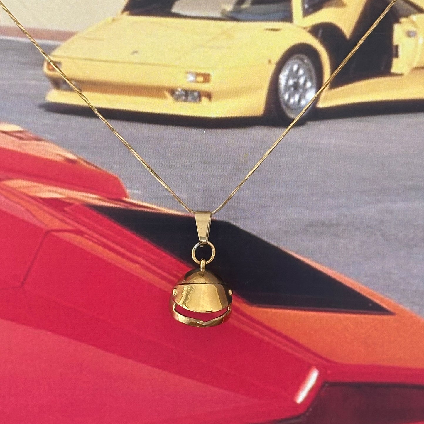 Racing Helmet Necklace Gold