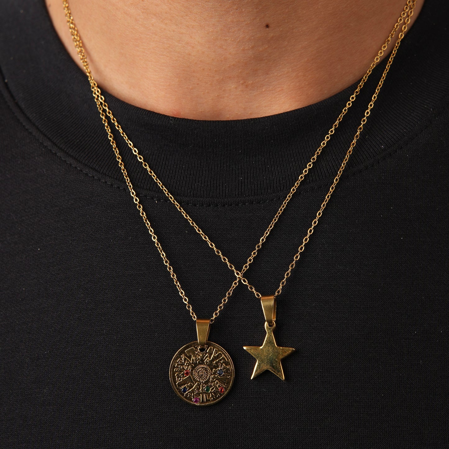 Dome Gemstones Necklace Gold