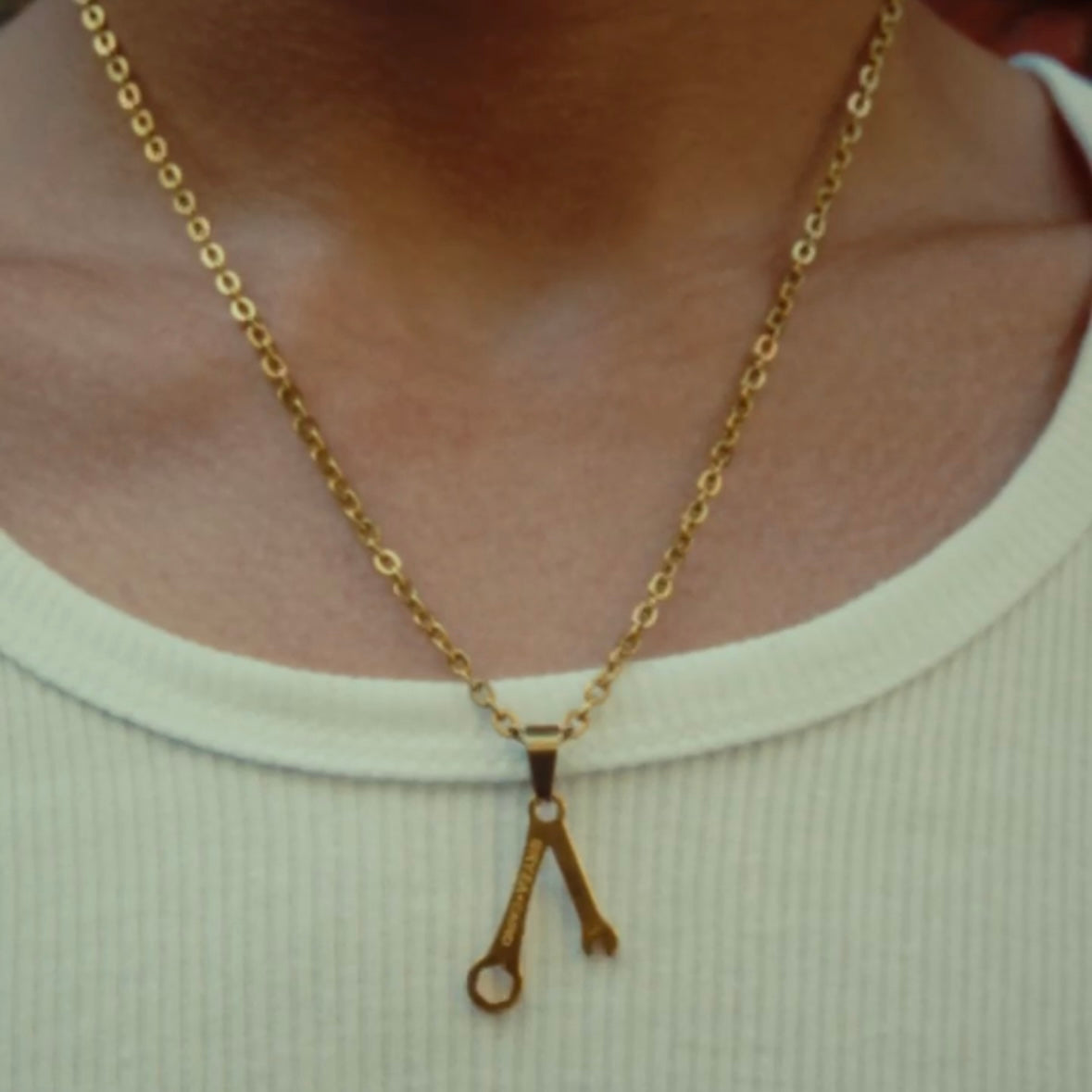 Wrench Necklace Gold