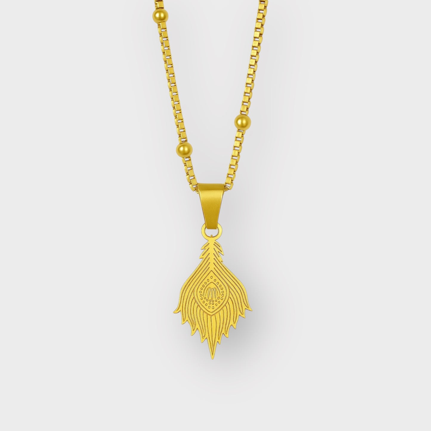 PEACOCK FEATHER NECKLACE GLD