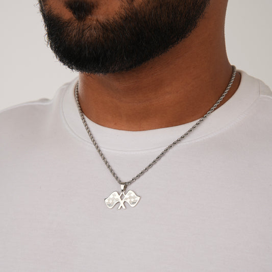 CHECKERED FLAG NECKLACE SLVR