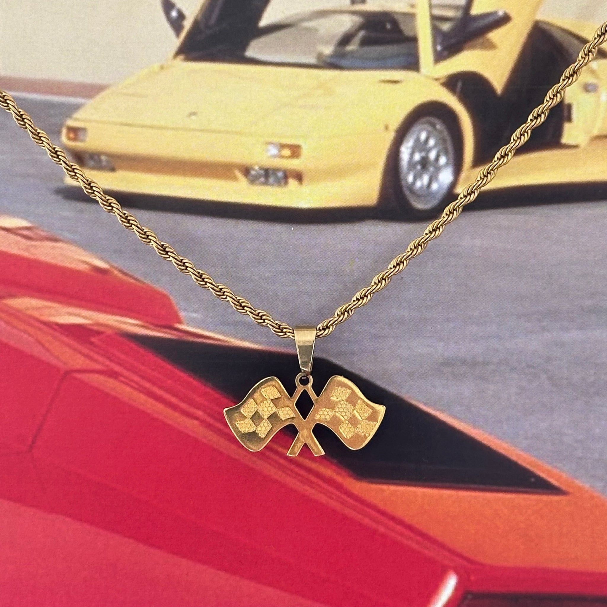 Checkered Flag necklace Gold