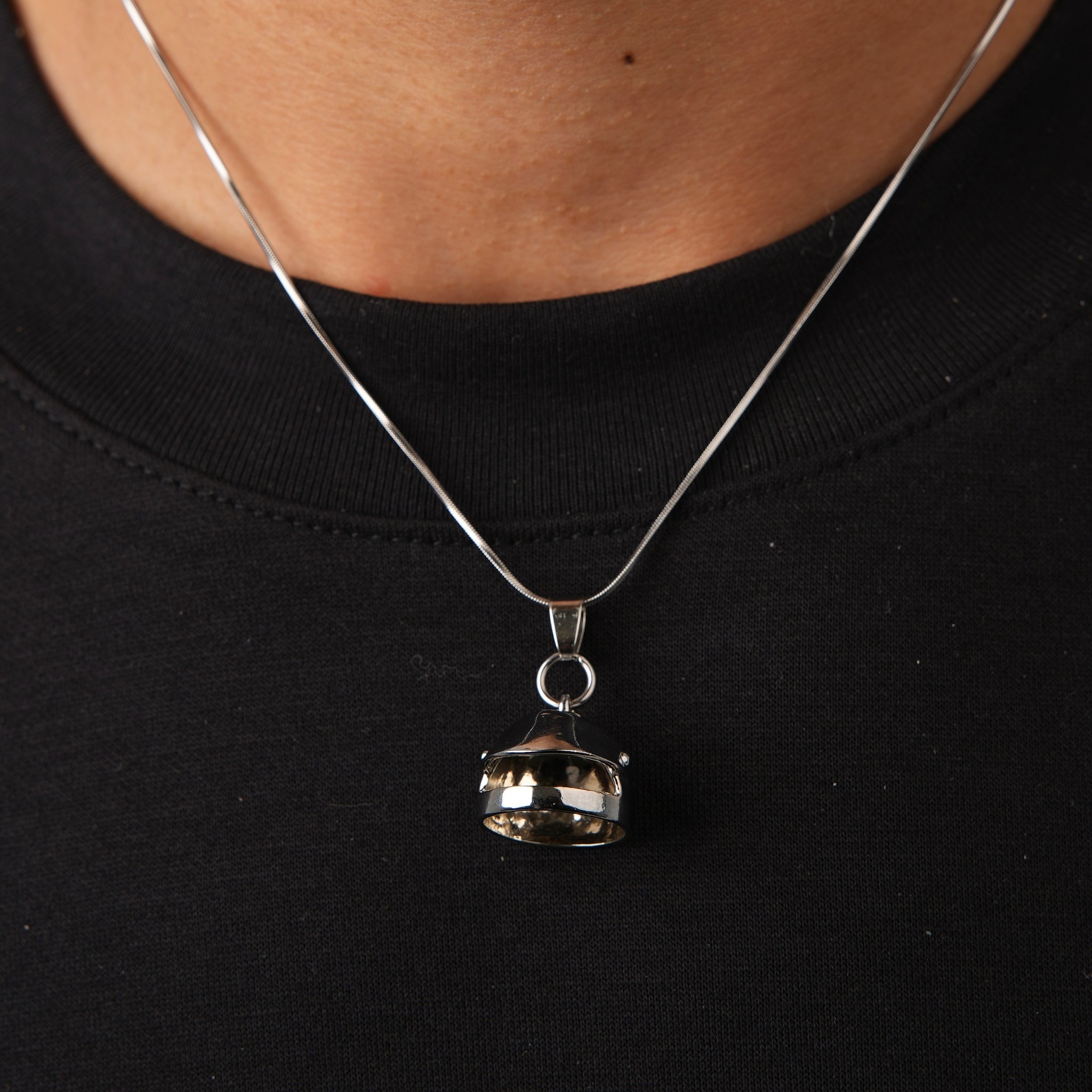 Racing Helmet Necklace Silver