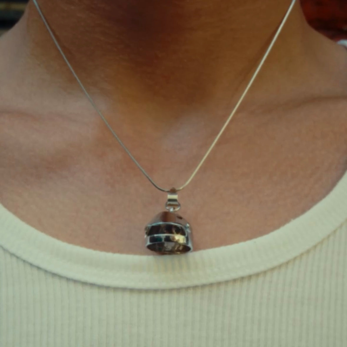 Racing Helmet Necklace Silver