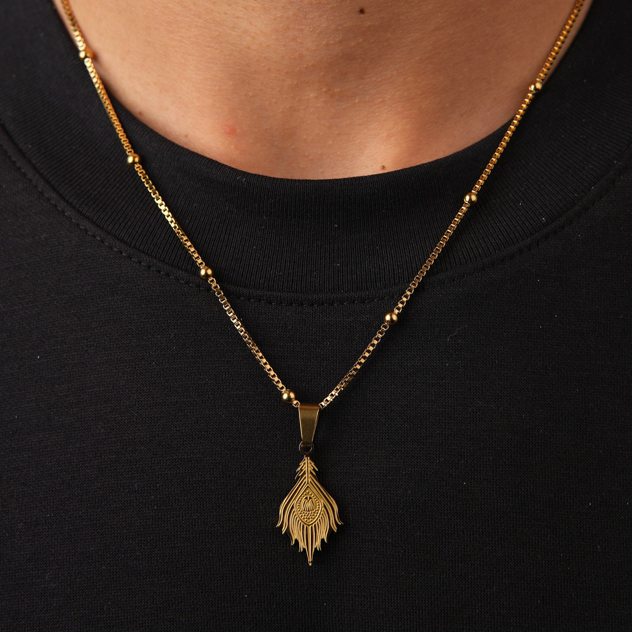 Peacock Feather Necklace Gold