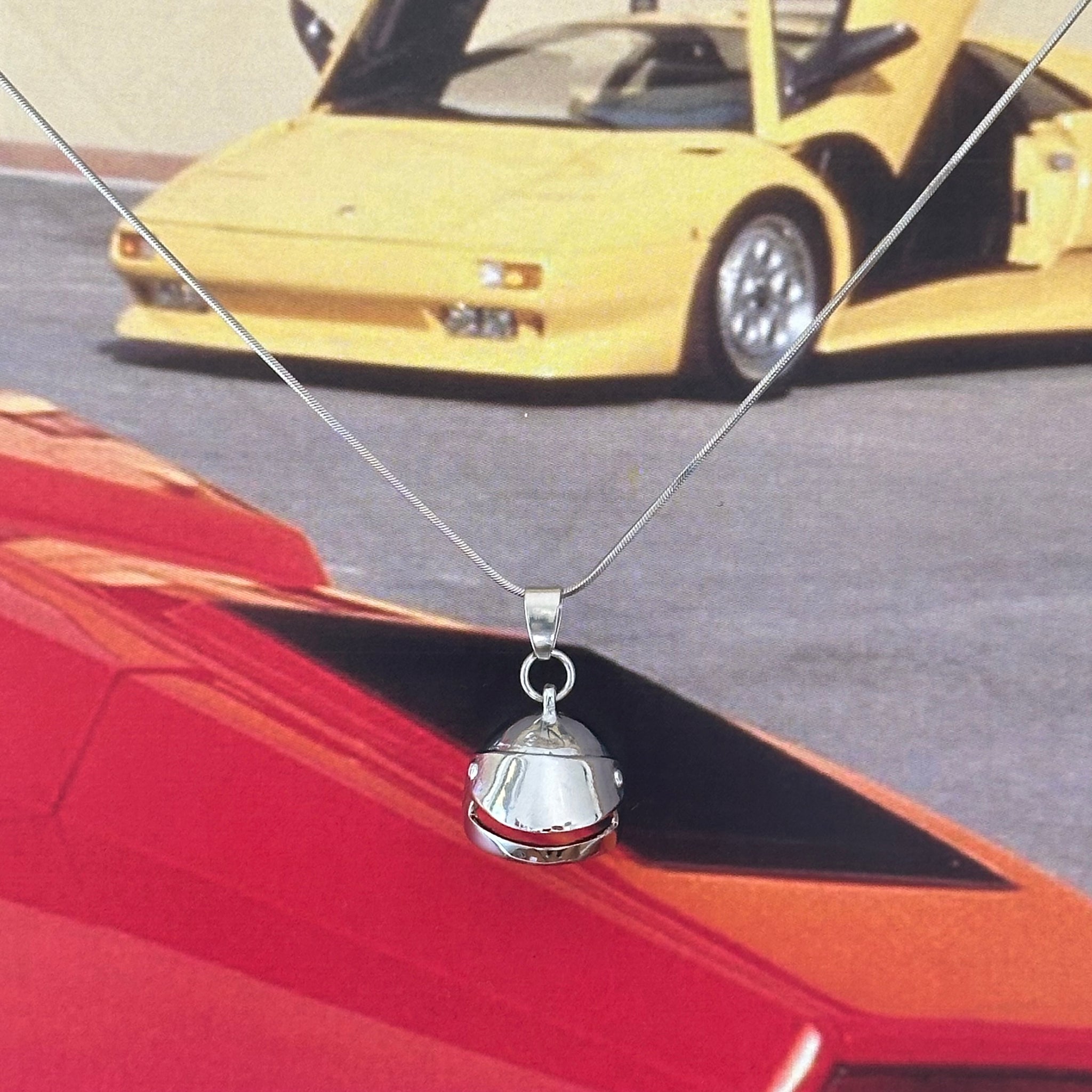 Racing Helmet Necklace Silver