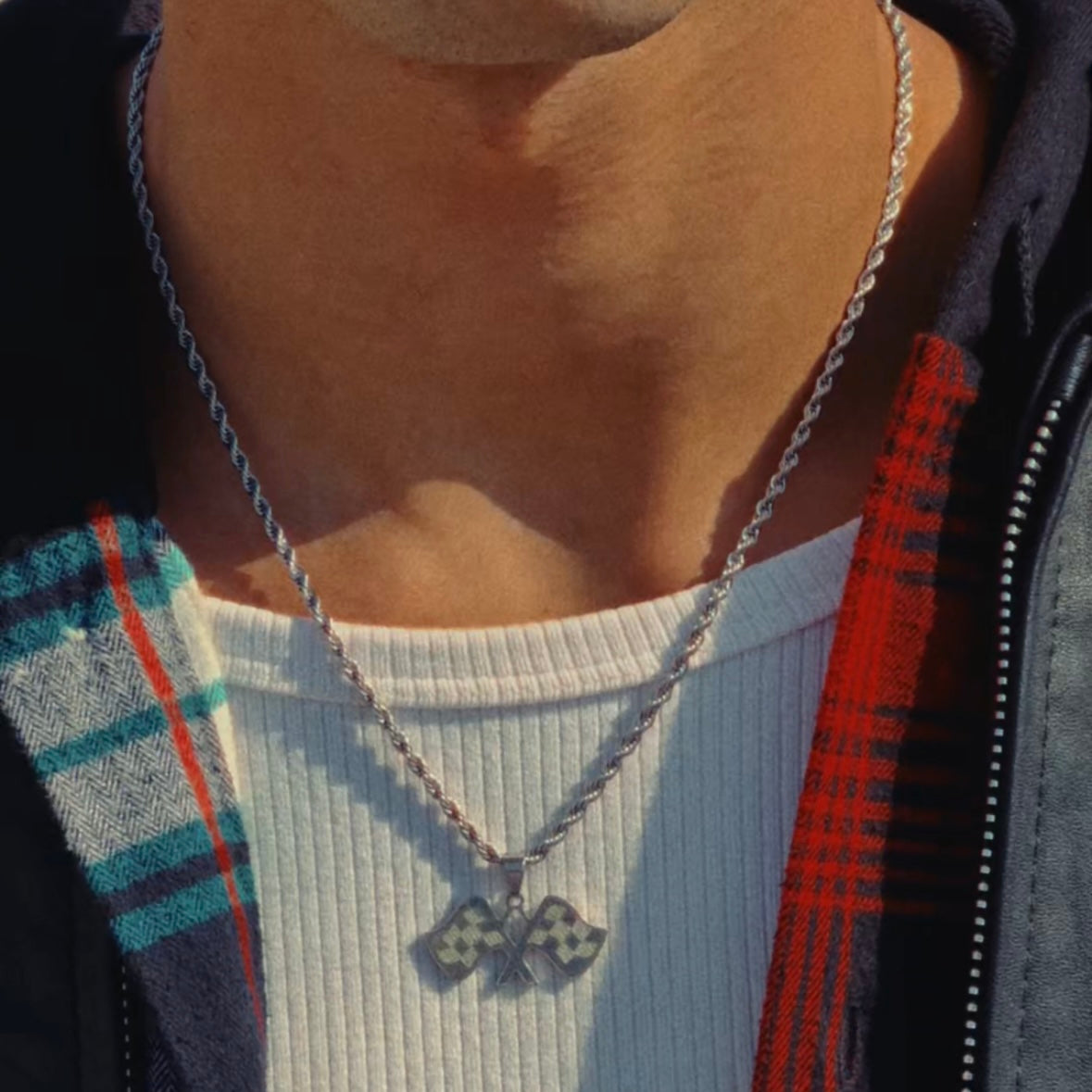Checkered Flag Necklace Silver