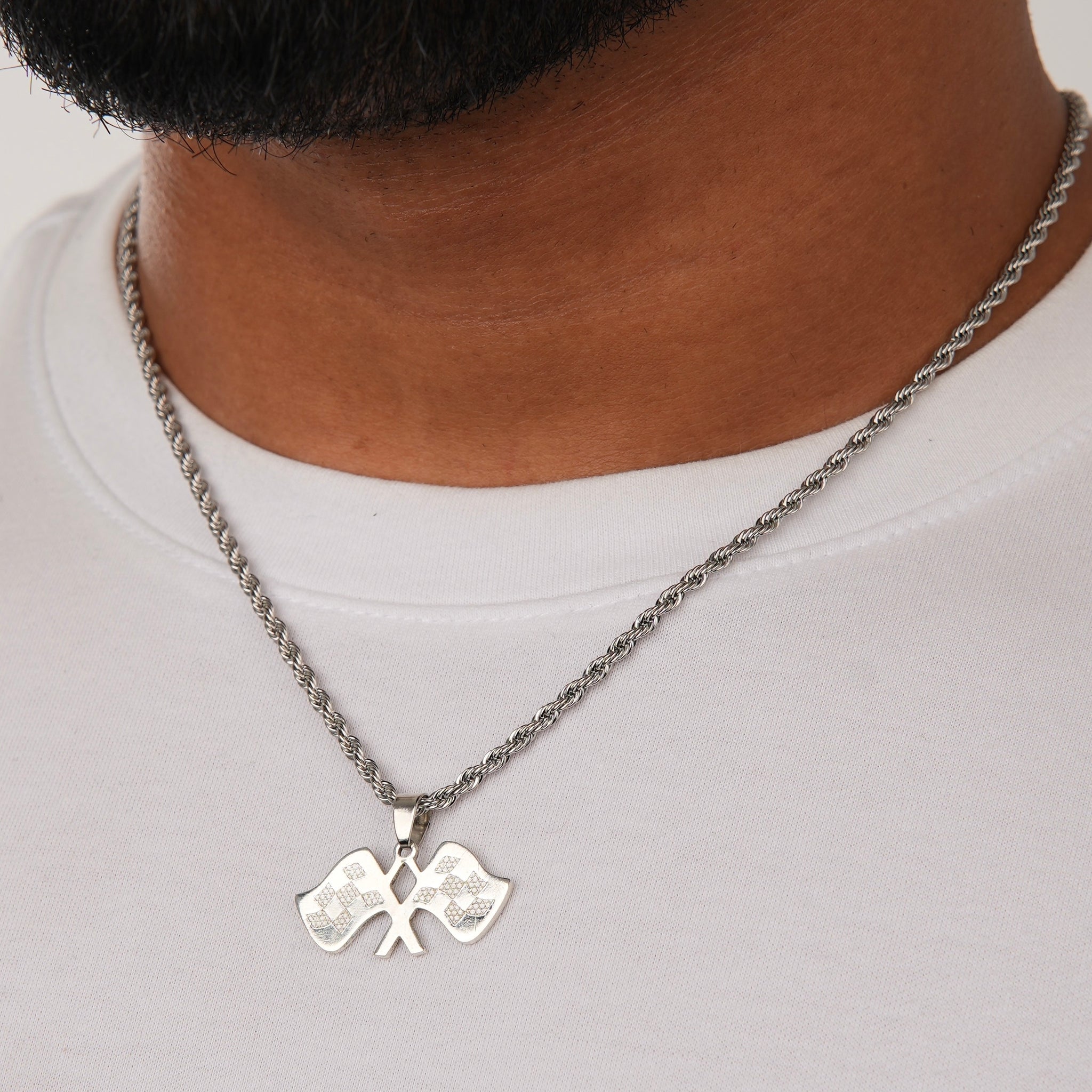Checkered Flag Necklace Silver