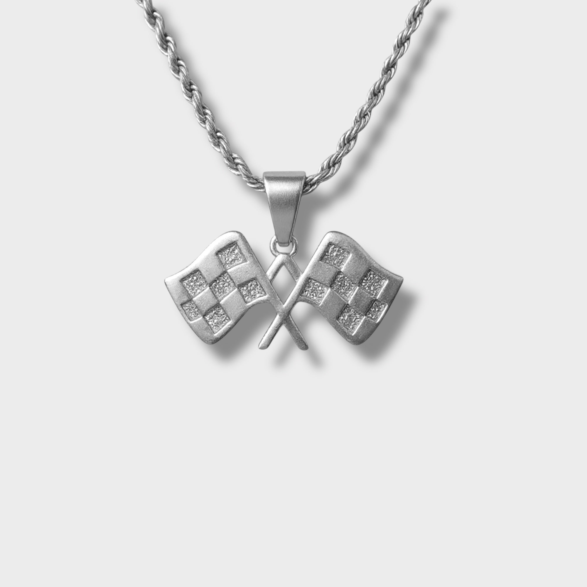Checkered Flag Necklace Silver