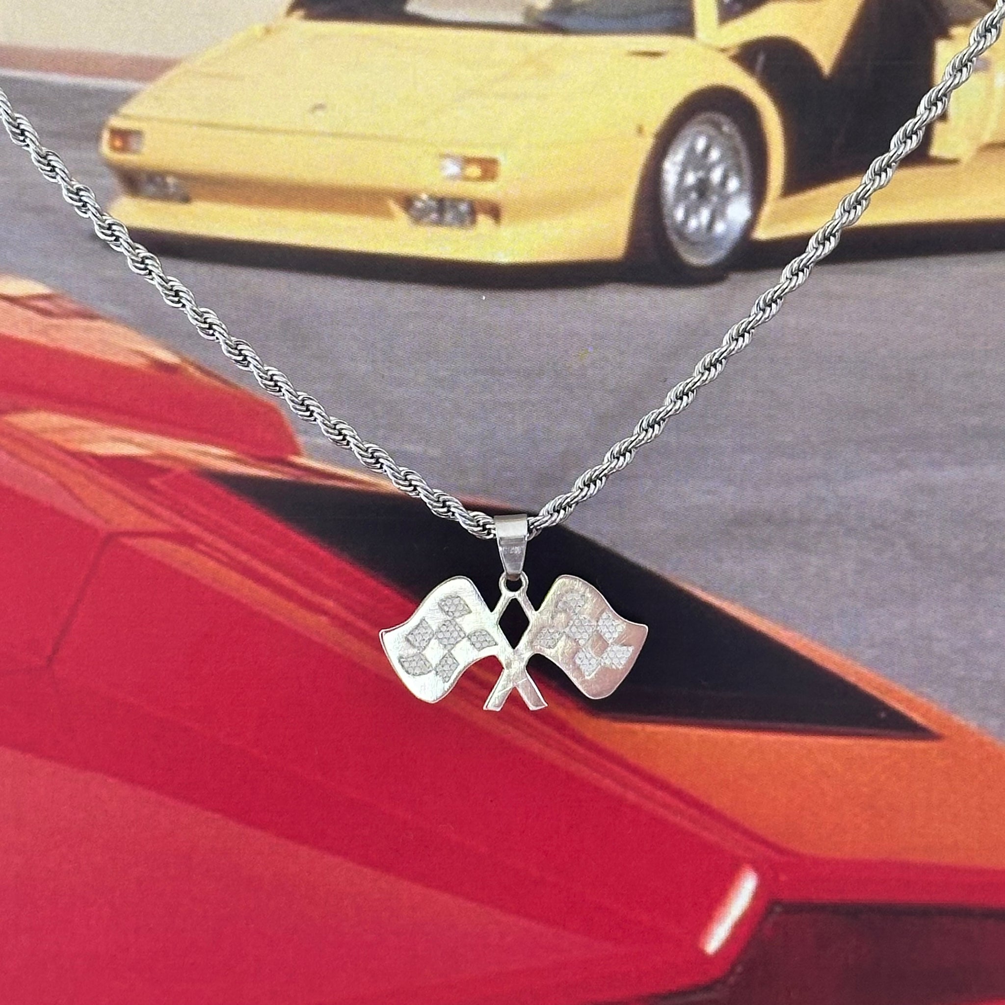 Checkered Flag Necklace Silver
