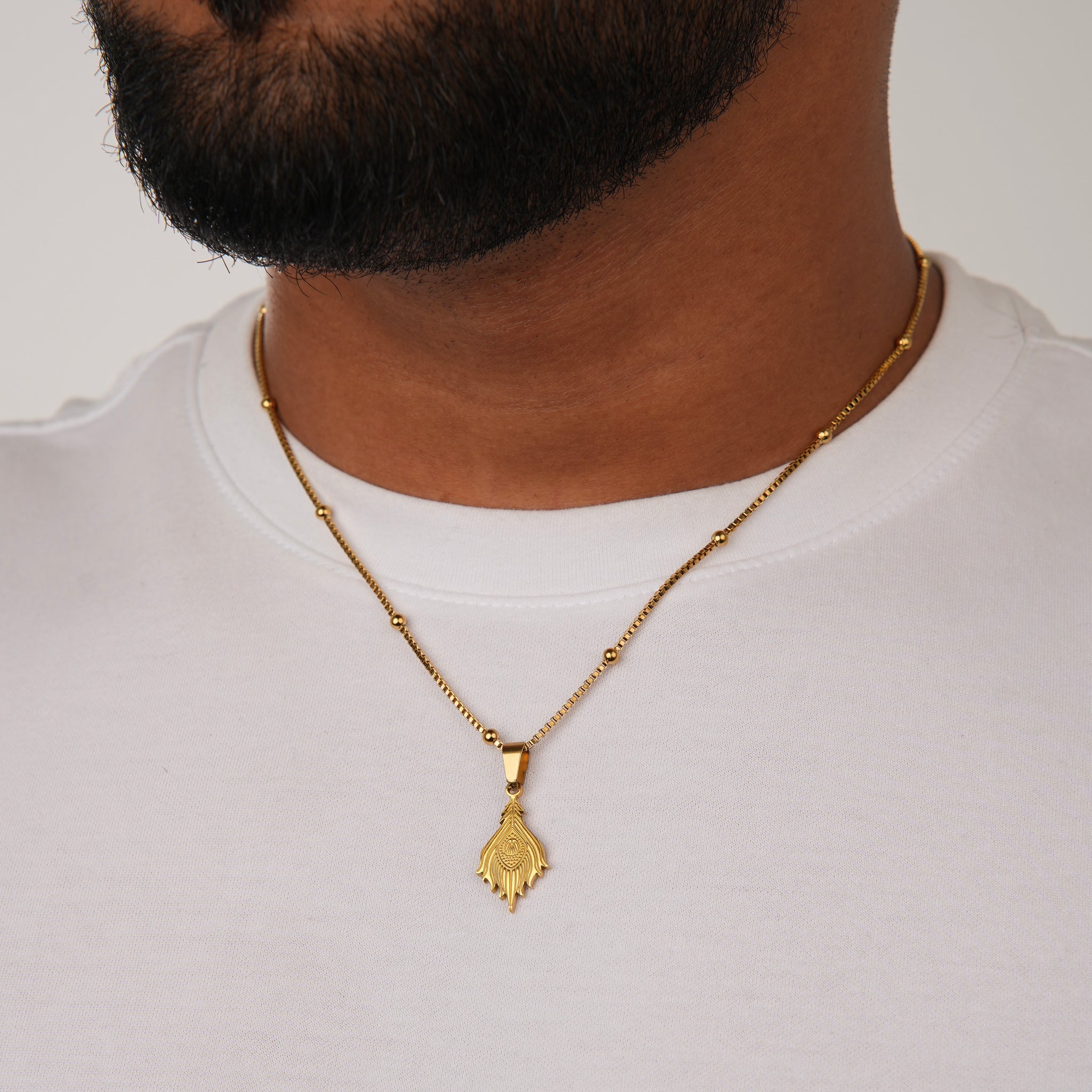 Peacock Feather Necklace Gold