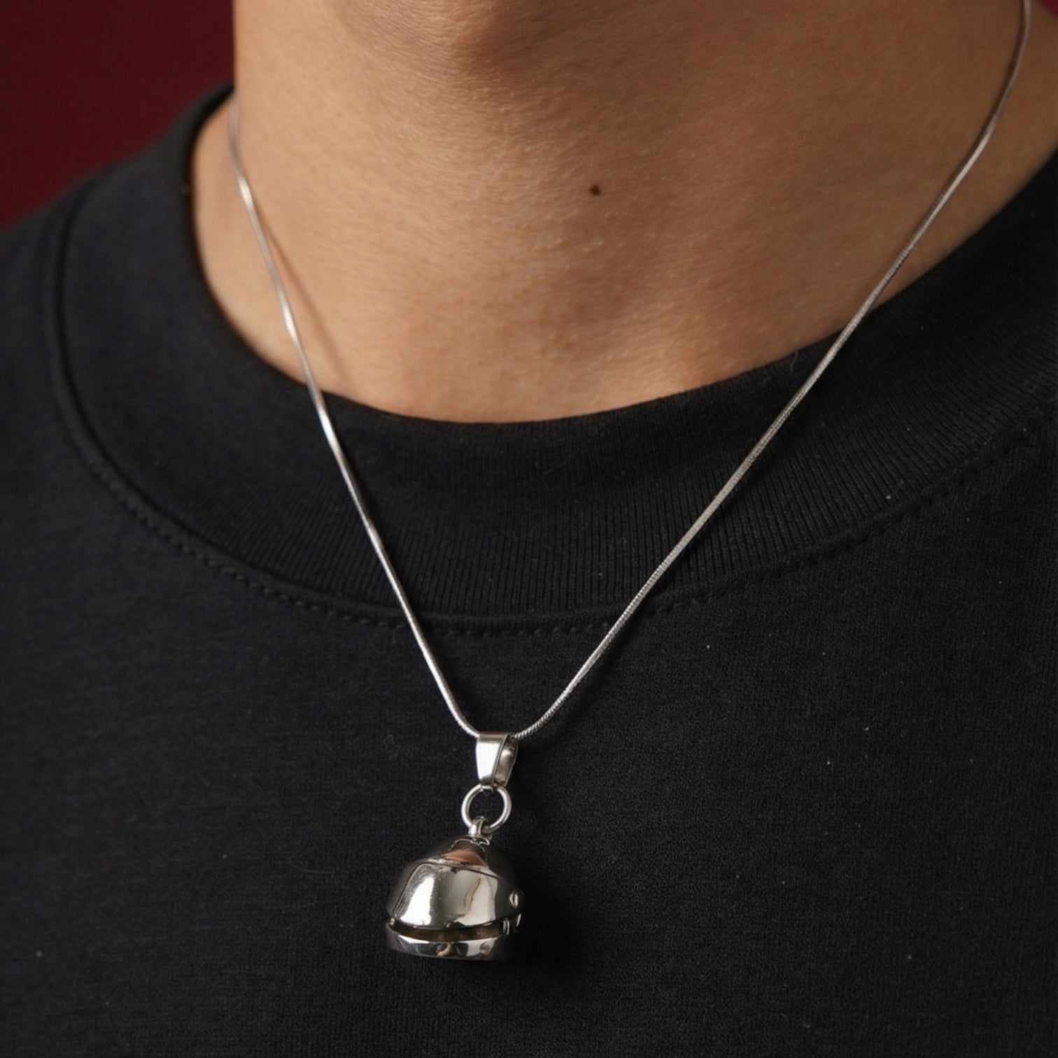 Racing Helmet Necklace Silver